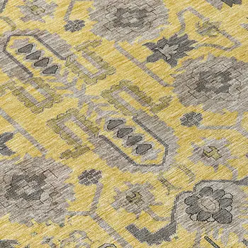 3' X 5' Yellow Gray And Charcoal Oriental Washable Indoor Outdoor Area Rug
