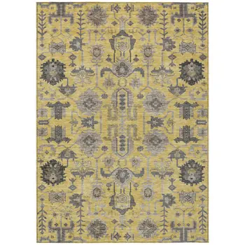 5' X 8' Yellow Gray And Charcoal Oriental Washable Indoor Outdoor Area Rug