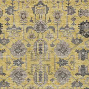 5' X 8' Yellow Gray And Charcoal Oriental Washable Indoor Outdoor Area Rug
