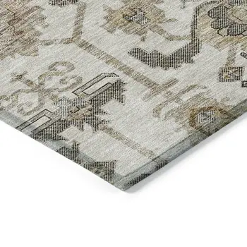 3' X 5' Ivory Beige And Taupe Oriental Washable Indoor Outdoor Area Rug