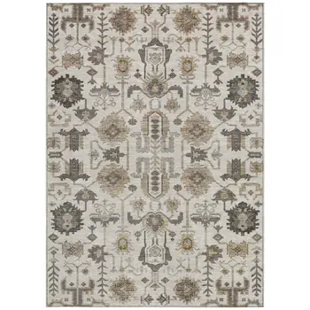 9' X 12' Ivory Beige And Taupe Oriental Washable Indoor Outdoor Area Rug