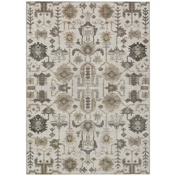 10' X 14' Ivory Beige And Taupe Oriental Washable Indoor Outdoor Area Rug
