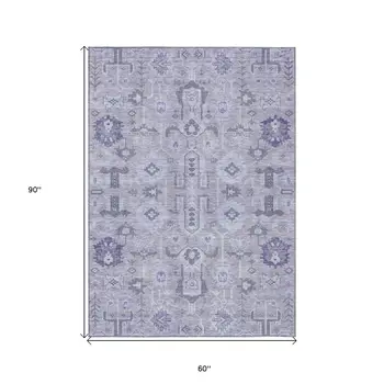 5' X 8' Lavender Purple And Gray Oriental Washable Indoor Outdoor Area Rug