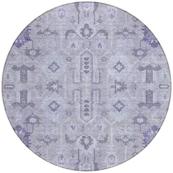 8' Lavender Purple And Gray Round Oriental Washable Indoor Outdoor Area Rug