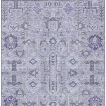 9' X 12' Lavender Purple And Gray Oriental Washable Indoor Outdoor Area Rug