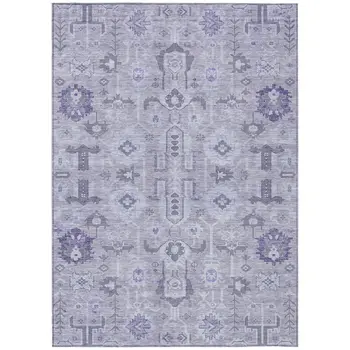 10' X 14' Lavender Purple And Gray Oriental Washable Indoor Outdoor Area Rug