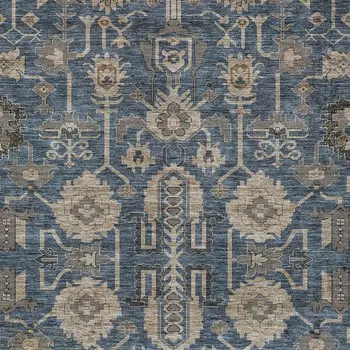 9' X 12' Navy Blue Beige And Taupe Oriental Washable Indoor Outdoor Area Rug