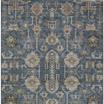 10' X 14' Navy Blue Beige And Taupe Oriental Washable Indoor Outdoor Area Rug