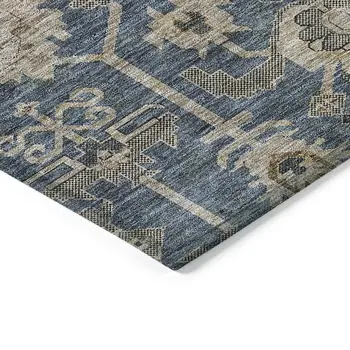 10' X 14' Navy Blue Beige And Taupe Oriental Washable Indoor Outdoor Area Rug