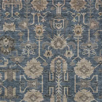 10' X 14' Navy Blue Beige And Taupe Oriental Washable Indoor Outdoor Area Rug
