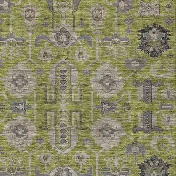 5' X 8' Olive Green Gray And Charcoal Oriental Washable Indoor Outdoor Area Rug