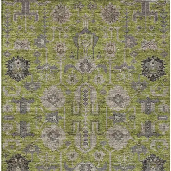 9' X 12' Olive Green Gray And Charcoal Oriental Washable Indoor Outdoor Area Rug