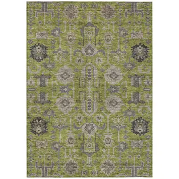 9' X 12' Olive Green Gray And Charcoal Oriental Washable Indoor Outdoor Area Rug