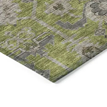 10' X 14' Olive Green Gray And Charcoal Oriental Washable Indoor Outdoor Area Rug