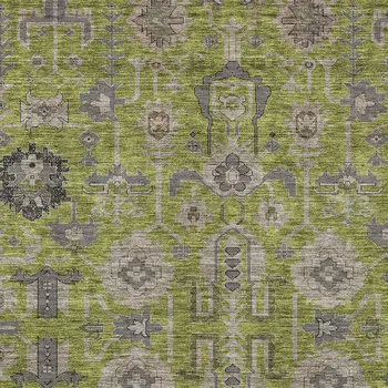 10' X 14' Olive Green Gray And Charcoal Oriental Washable Indoor Outdoor Area Rug