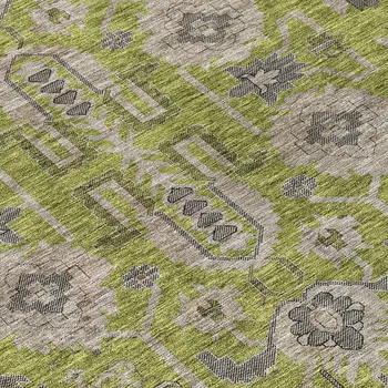 10' X 14' Olive Green Gray And Charcoal Oriental Washable Indoor Outdoor Area Rug