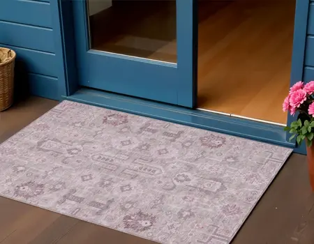 3' X 5' Pink Mauve And Blush Oriental Washable Indoor Outdoor Area Rug