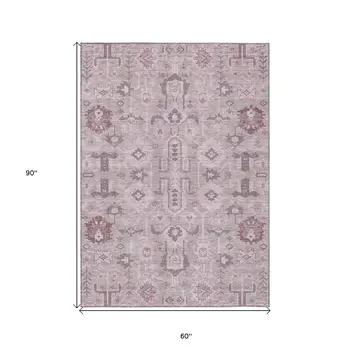 5' X 8' Pink Mauve And Blush Oriental Washable Indoor Outdoor Area Rug