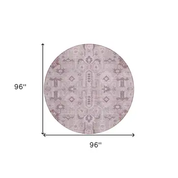 8' Pink Mauve And Blush Round Oriental Washable Indoor Outdoor Area Rug