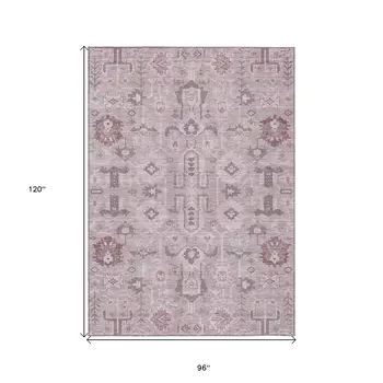 8' X 10' Pink Mauve And Blush Oriental Washable Indoor Outdoor Area Rug