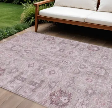 8' X 10' Pink Mauve And Blush Oriental Washable Indoor Outdoor Area Rug