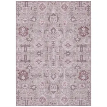8' X 10' Pink Mauve And Blush Oriental Washable Indoor Outdoor Area Rug
