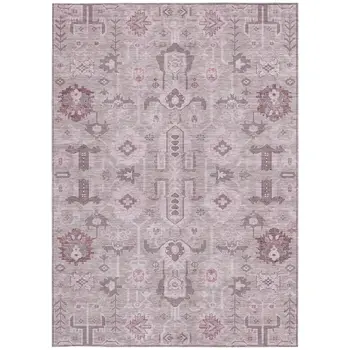 8' X 10' Pink Mauve And Blush Oriental Washable Indoor Outdoor Area Rug