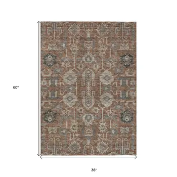 3' X 5' Brown Gray And Charcoal Oriental Washable Indoor Outdoor Area Rug