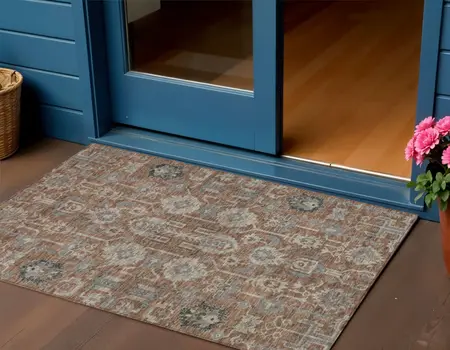 3' X 5' Brown Gray And Charcoal Oriental Washable Indoor Outdoor Area Rug