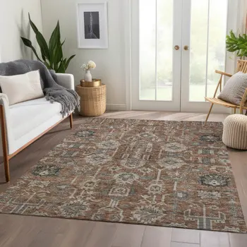 3' X 5' Brown Gray And Charcoal Oriental Washable Indoor Outdoor Area Rug
