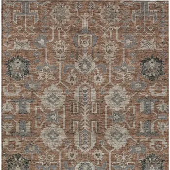 5' X 8' Brown Gray And Charcoal Oriental Washable Indoor Outdoor Area Rug