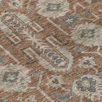 8' Brown Gray And Charcoal Round Oriental Washable Indoor Outdoor Area Rug