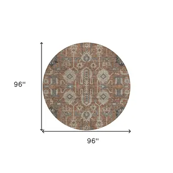 8' Brown Gray And Charcoal Round Oriental Washable Indoor Outdoor Area Rug