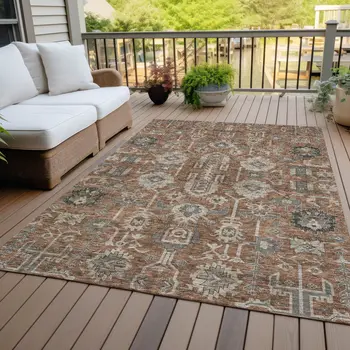 9' X 12' Brown Gray And Charcoal Oriental Washable Indoor Outdoor Area Rug