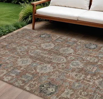 10' X 14' Brown Gray And Charcoal Oriental Washable Indoor Outdoor Area Rug