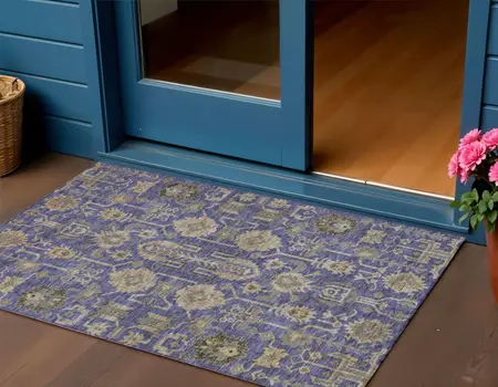 3' X 5' Purple Beige And Taupe Oriental Washable Indoor Outdoor Area Rug