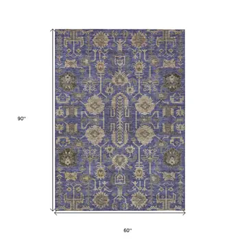 5' X 8' Purple Beige And Taupe Oriental Washable Indoor Outdoor Area Rug