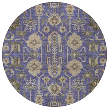 8' Purple Beige And Taupe Round Oriental Washable Indoor Outdoor Area Rug