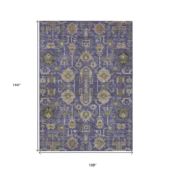 9' X 12' Purple Beige And Taupe Oriental Washable Indoor Outdoor Area Rug