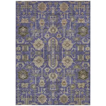 9' X 12' Purple Beige And Taupe Oriental Washable Indoor Outdoor Area Rug