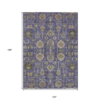 10' X 14' Purple Beige And Taupe Oriental Washable Indoor Outdoor Area Rug