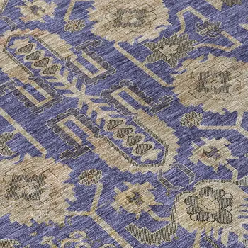 10' X 14' Purple Beige And Taupe Oriental Washable Indoor Outdoor Area Rug
