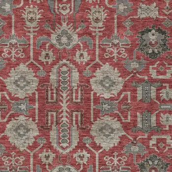 3' X 5' Red Beige And Charcoal Oriental Washable Indoor Outdoor Area Rug