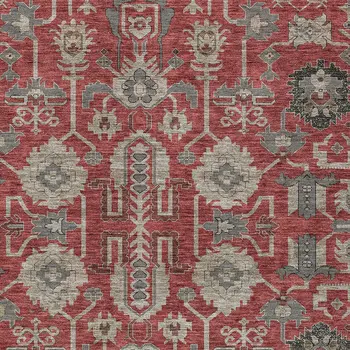 5' X 8' Red Beige And Charcoal Oriental Washable Indoor Outdoor Area Rug
