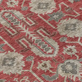 8' X 10' Red Beige And Charcoal Oriental Washable Indoor Outdoor Area Rug