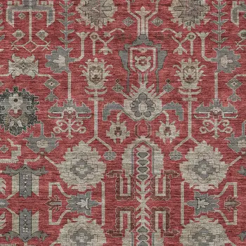 9' X 12' Red Beige And Charcoal Oriental Washable Indoor Outdoor Area Rug