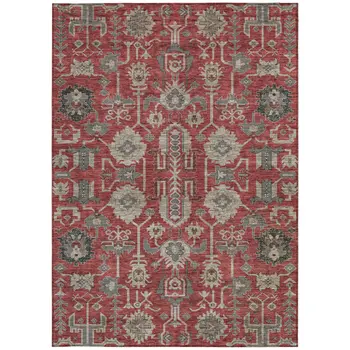 10' X 14' Red Beige And Charcoal Oriental Washable Indoor Outdoor Area Rug