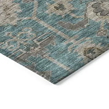 5' X 8' Teal Blue Aqua And Beige Oriental Washable Indoor Outdoor Area Rug