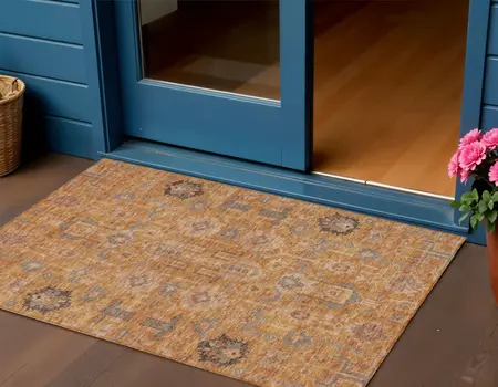 3' X 5' Terra Cotta Beige And Gray Oriental Washable Indoor Outdoor Area Rug