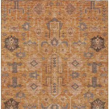 5' X 8' Terra Cotta Beige And Gray Oriental Washable Indoor Outdoor Area Rug